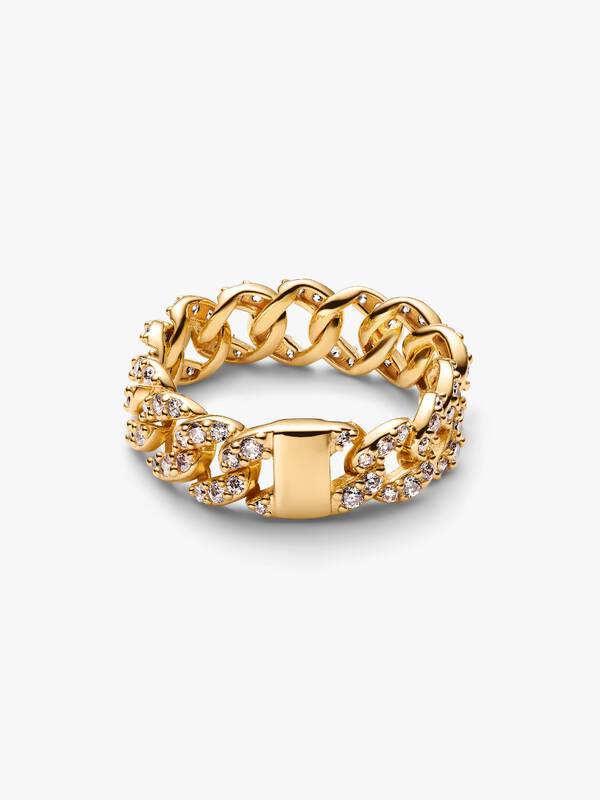 Anello Catena Maglia Cubana Pavè
