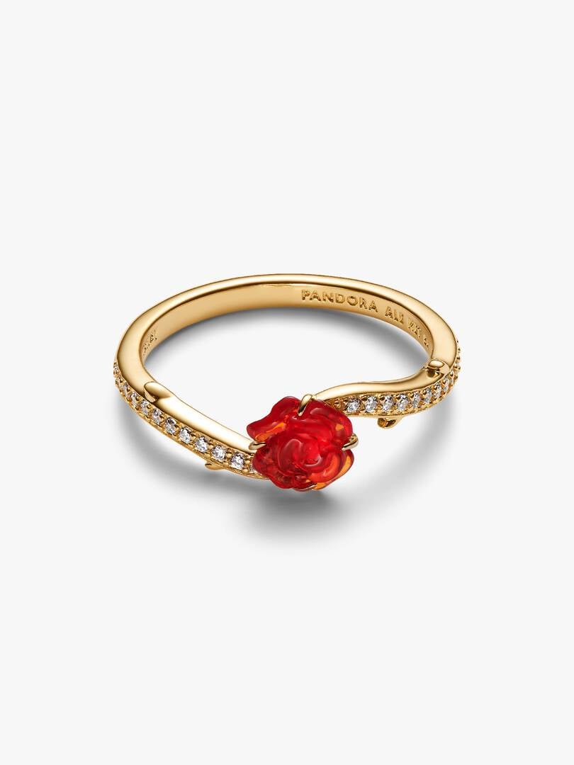Disney, La Bella e La Bestia, Anello Rosa Incantata Vetro di Murano
