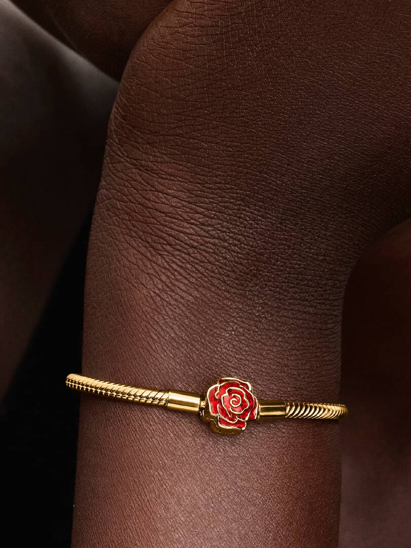 Disney, La Bella e la Bestia, Bracciale Con Chiusura Rosa Incantata Vetro di Murano