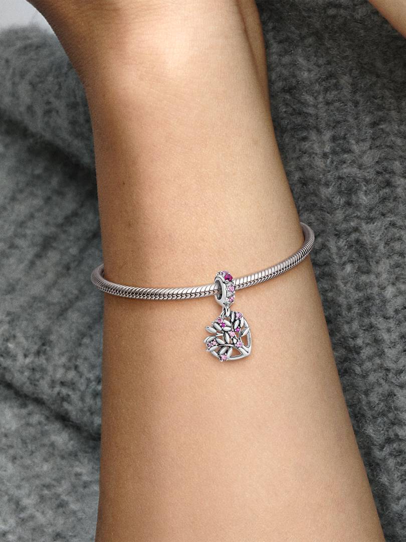 Charm Pendente Albero della famiglia Pietre rosa